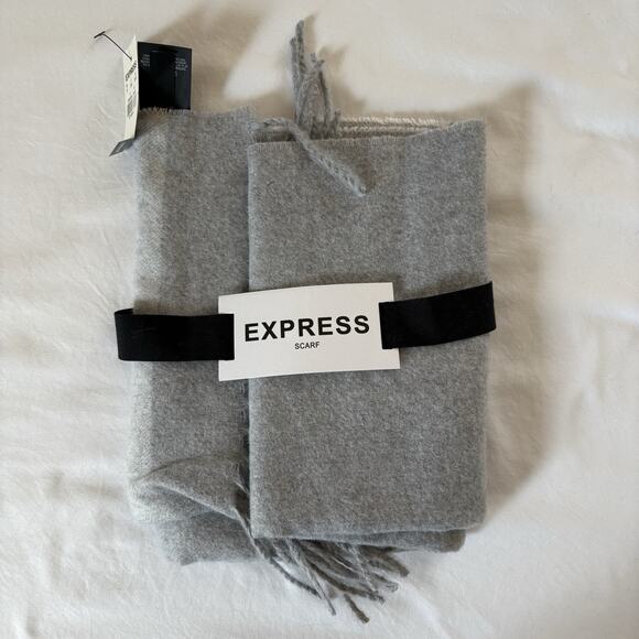 Express Striped Blanket Scarf 68" x 12" Gray White 3" Fringe Women’s NWT $38 - Picture 1 of 5